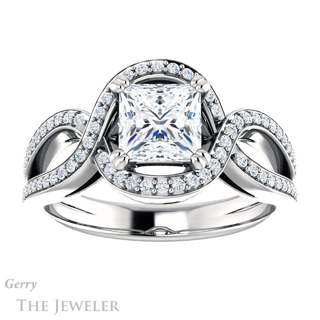 Princess Cut Forever One Moissanite Engagement Ring #GTJ1257-square-fo-w | Gerry The Jeweler Princess Cut Forever One Moissanite Engagement Ring #GTJ1257-square-fo-w