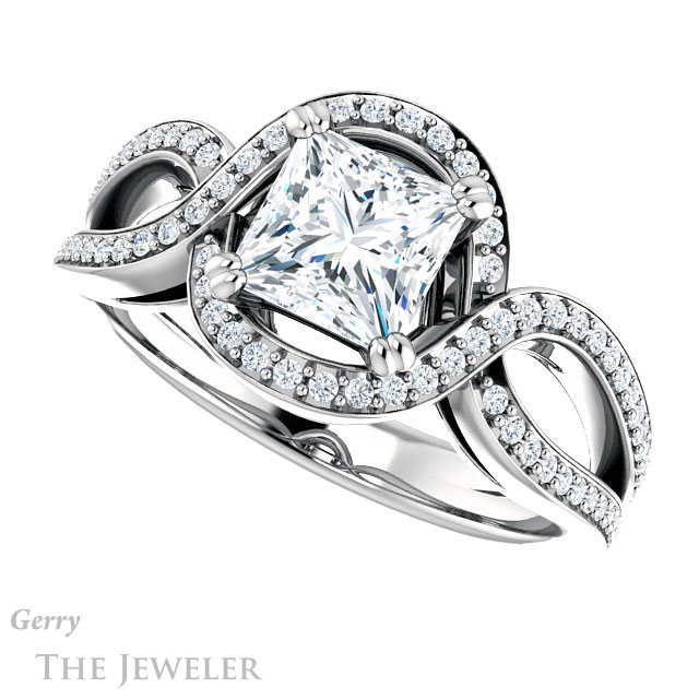 Princess Cut Forever One Moissanite Engagement Ring #GTJ1257-square-fo-w | Gerry The Jeweler Princess Cut Forever One Moissanite Engagement Ring #GTJ1257-square-fo-w