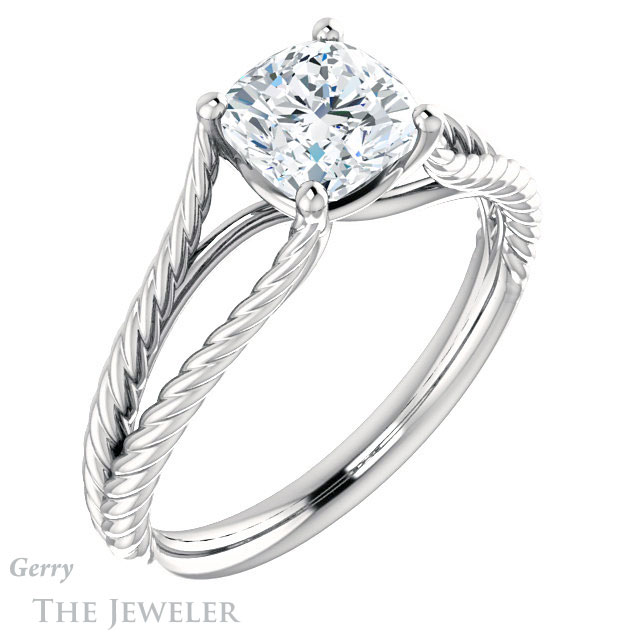 Cushion Cut Forever One Moissanite Engagement Ring #GTJ1258-cushion-fo-w 4 Cushion Cut Forever One Moissanite Engagement Ring #GTJ1258-cushion-fo-w