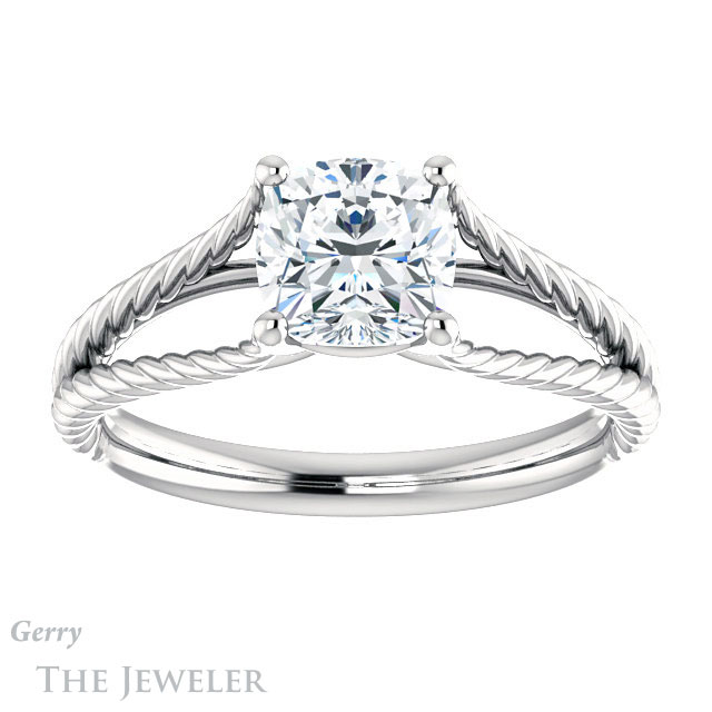 Cushion Cut Forever One Moissanite Engagement Ring #GTJ1258-cushion-fo-w 1 Cushion Cut Forever One Moissanite Engagement Ring #GTJ1258-cushion-fo-w