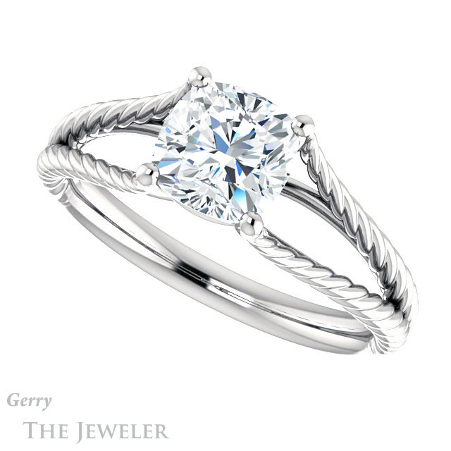 Cushion Cut Forever One Moissanite Engagement Ring #GTJ1258-cushion-fo-w 5 Cushion Cut Forever One Moissanite Engagement Ring #GTJ1258-cushion-fo-w