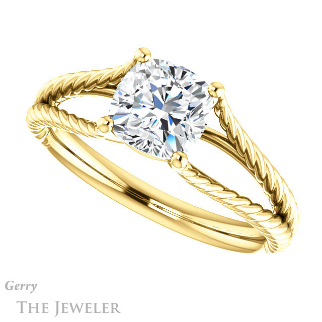 Cushion Cut Forever One Moissanite Engagement Ring #GTJ1258-cushion-fo-y