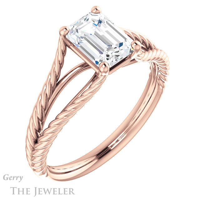 Emerald Cut Forever Brilliant Moissanite Engagement Ring #GTJ1258-emerald-fb-r