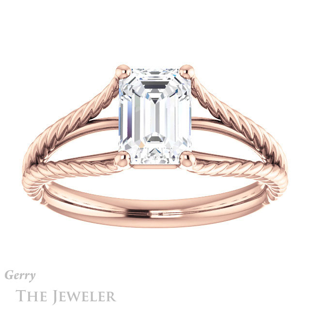 Emerald Cut Forever Brilliant Moissanite Engagement Ring #GTJ1258-emerald-fb-r