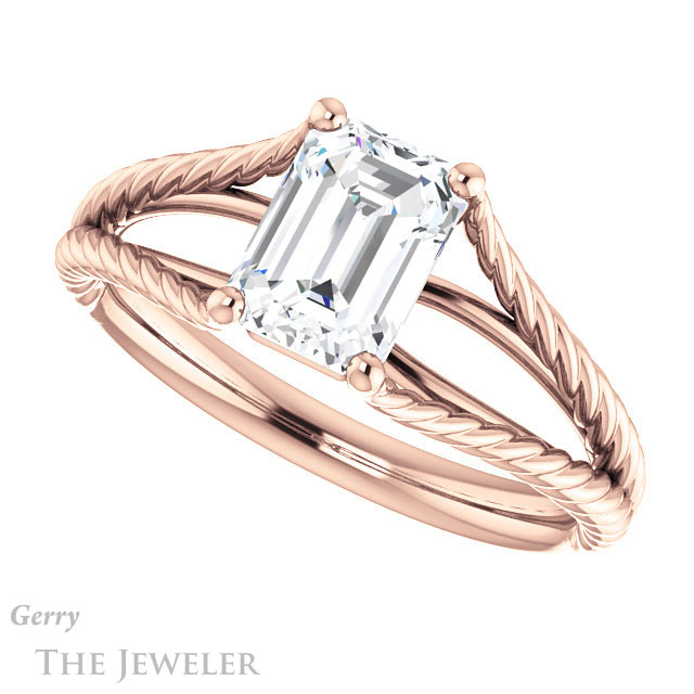 Emerald Cut Forever Brilliant Moissanite Engagement Ring #GTJ1258-emerald-fb-r