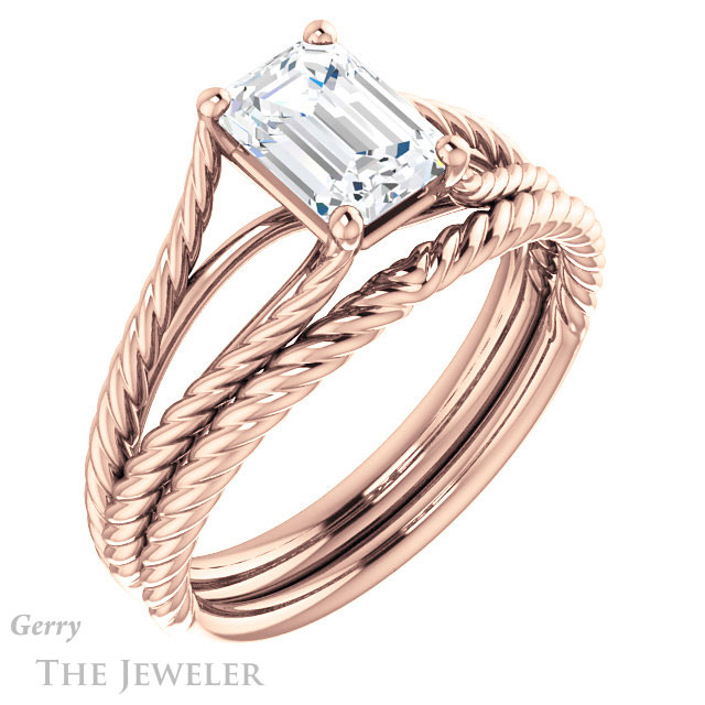 Emerald Cut Forever Brilliant Moissanite Engagement Ring #GTJ1258-emerald-fb-r