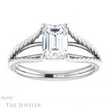 Emerald Cut Forever One Moissanite Engagement Ring #GTJ1258-emerald-fb-w 1 Emerald Cut Forever Brilliant Moissanite Engagement Ring #GTJ1258-emerald-fb-w