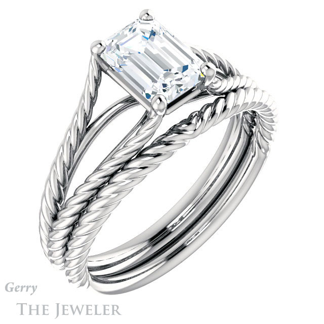 Emerald Cut Forever One Moissanite Engagement Ring #GTJ1258-emerald-fb-w 6 Emerald Cut Forever Brilliant Moissanite Engagement Ring #GTJ1258-emerald-fb-w