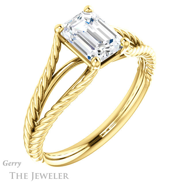 Emerald Cut Forever Brilliant Moissanite Engagement Ring #GTJ1258-emerald-fb-y