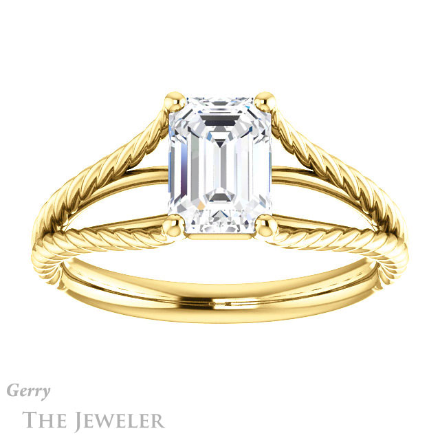 Emerald Cut Forever Brilliant Moissanite Engagement Ring #GTJ1258-emerald-fb-y
