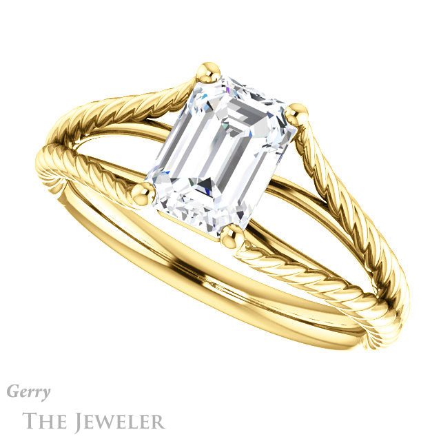 Emerald Cut Forever Brilliant Moissanite Engagement Ring #GTJ1258-emerald-fb-y