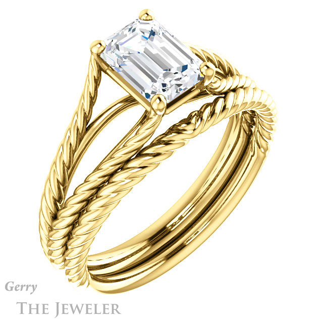 Emerald Cut Forever Brilliant Moissanite Engagement Ring #GTJ1258-emerald-fb-y