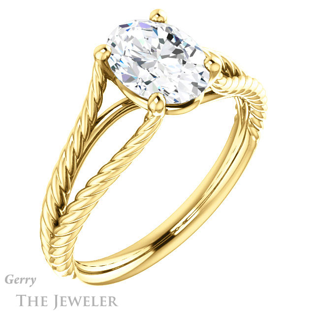 Oval Shaped Forever One Moissanite Engagement Ring #GTJ1258-oval-fo-y