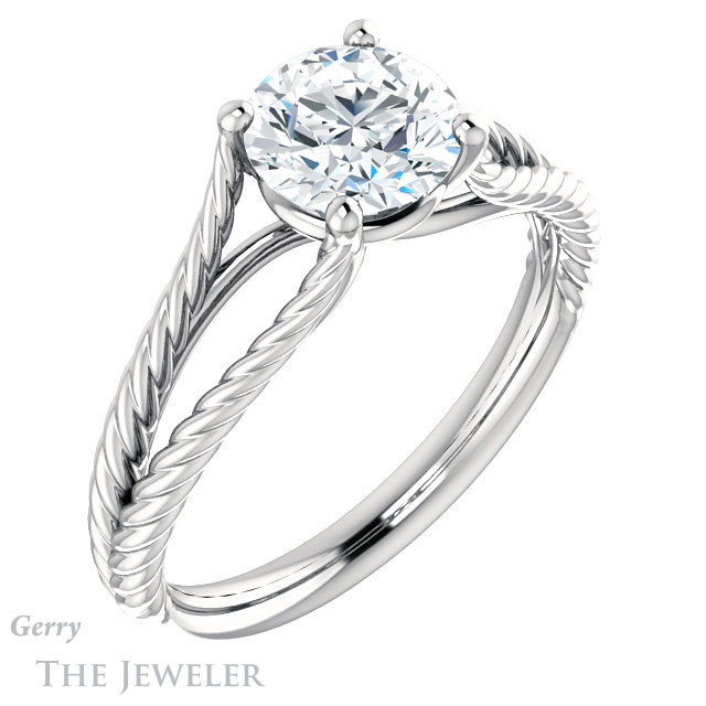 Round Cut Forever One Moissanite Engagement Ring #GTJ1258-round-fo-w 4 Round Cut Forever One Moissanite Engagement Ring #GTJ1258-round-fo-w