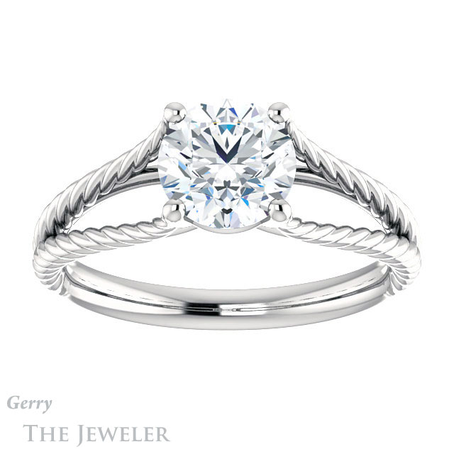 Round Cut Forever One Moissanite Engagement Ring #GTJ1258-round-fo-w