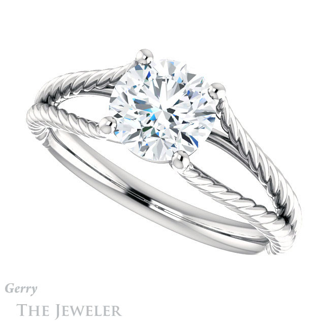 Round Cut Forever One Moissanite Engagement Ring #GTJ1258-round-fo-w 5 Round Cut Forever One Moissanite Engagement Ring #GTJ1258-round-fo-w