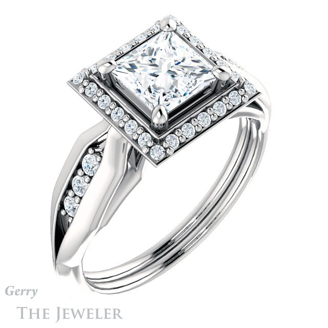 Princess Cut Forever One Moissanite Engagement Ring #GTJ1259-square-fo-w | Gerry The Jeweler Princess Cut Forever One Moissanite Engagement Ring #GTJ1259-square-fo-w