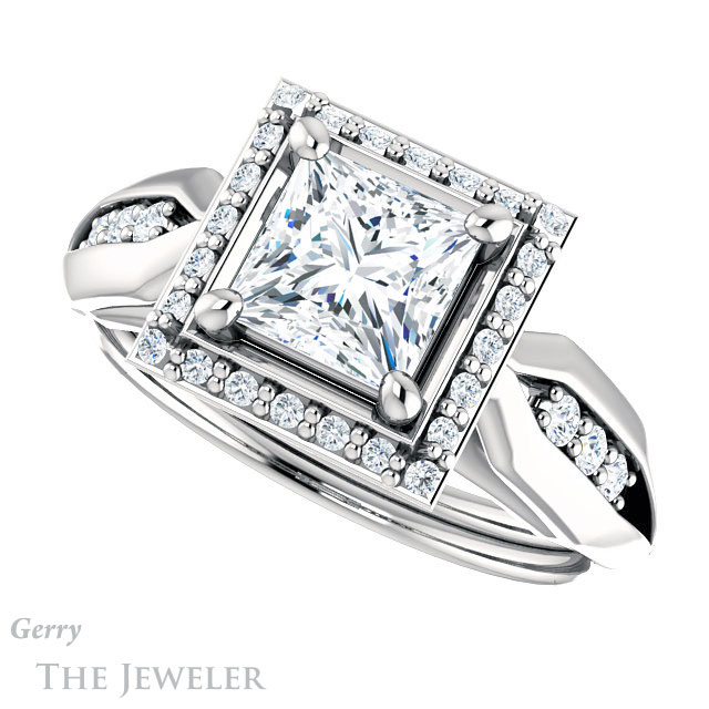 Princess Cut Forever One Moissanite Engagement Ring #GTJ1259-square-fo-w | Gerry The Jeweler Princess Cut Forever One Moissanite Engagement Ring #GTJ1259-square-fo-w