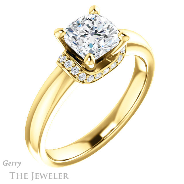 Cushion Cut Forever One Moissanite Engagement Ring #GTJ1261-cushion-fo-y 4 Cushion Cut Forever One Moissanite Engagement Ring #GTJ1261-cushion-fo-y