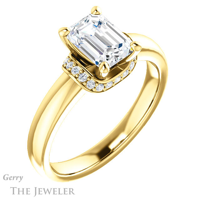 Emerald Cut Forever One Moissanite Engagement Ring #GTJ1261-emerald-fb-y 4 Emerald Cut Forever Brilliant Moissanite Engagement Ring #GTJ1261-emerald-fb-y
