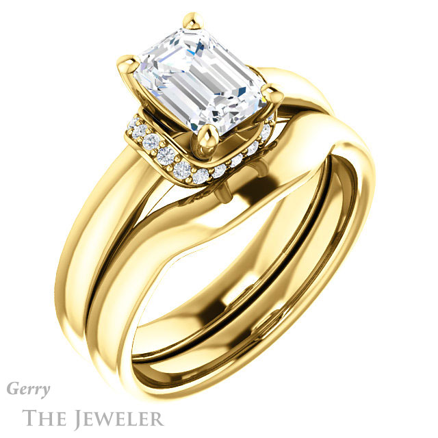 Emerald Cut Forever One Moissanite Engagement Ring #GTJ1261-emerald-fb-y 6 Emerald Cut Forever Brilliant Moissanite Engagement Ring #GTJ1261-emerald-fb-y