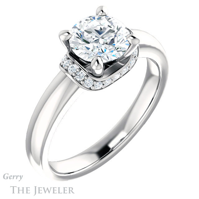 Round Cut Forever One Moissanite Engagement Ring #GTJ1261-round-fo-w 4 Round Cut Forever One Moissanite Engagement Ring #GTJ1261-round-fo-w