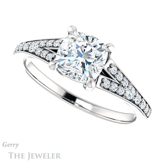 Cushion Cut Forever One Moissanite Engagement Ring #GTJ1262-cushion-fo-w