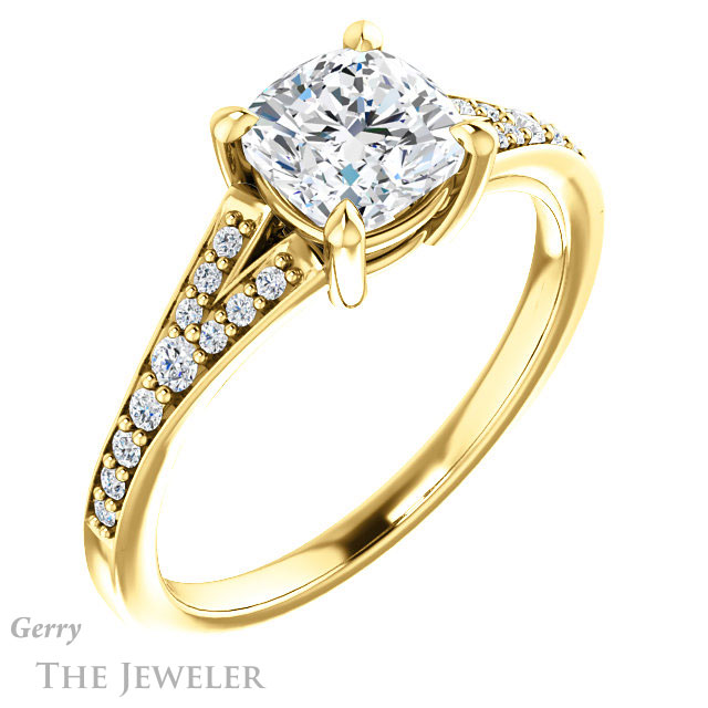 Cushion Cut Forever One Moissanite Engagement Ring #GTJ1262-cushion-fo-y 4 Cushion Cut Forever One Moissanite Engagement Ring #GTJ1262-cushion-fo-y