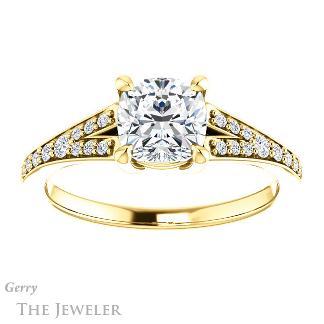 Cushion Cut Forever One Moissanite Engagement Ring #GTJ1262-cushion-fo-y 1 Cushion Cut Forever One Moissanite Engagement Ring #GTJ1262-cushion-fo-y