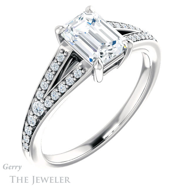Emerald Cut Forever Brilliant Moissanite Engagement Ring #GTJ1262-emerald-fb-w