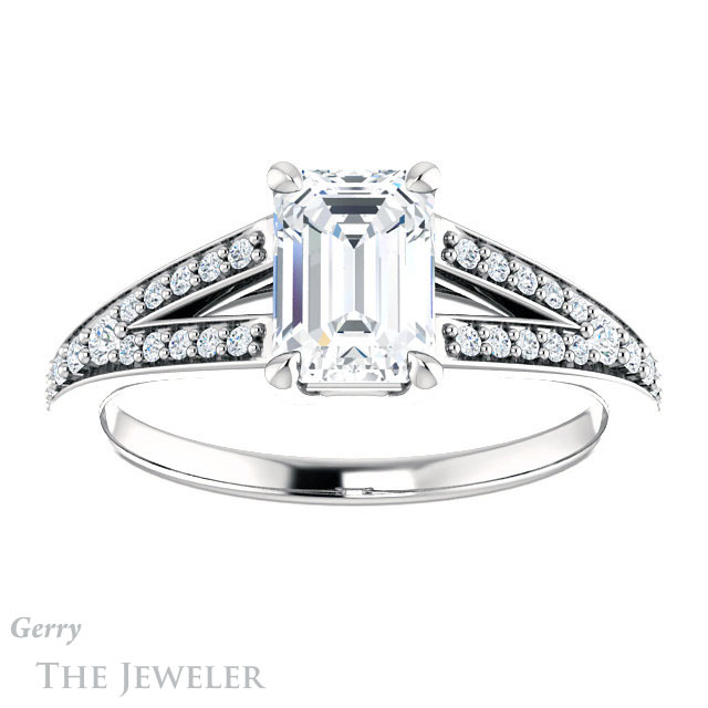 Emerald Cut Forever Brilliant Moissanite Engagement Ring #GTJ1262-emerald-fb-w