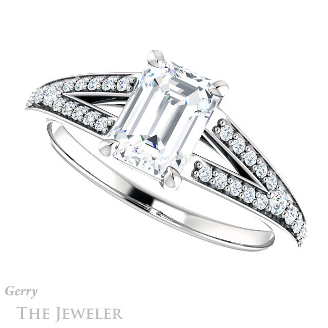 Emerald Cut Forever Brilliant Moissanite Engagement Ring #GTJ1262-emerald-fb-w
