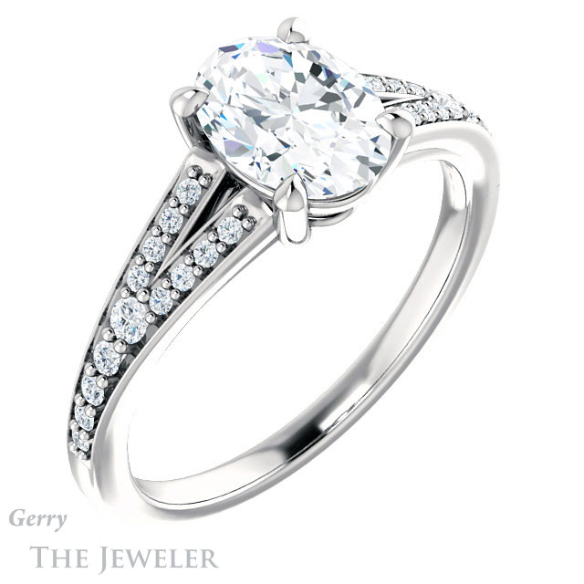 Oval Shaped Forever One Moissanite Engagement Ring #GTJ1262-oval-fo-w 4 Oval Shaped Forever One Moissanite Engagement Ring #GTJ1262-oval-fo-w