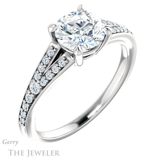Round Cut Forever One Moissanite Engagement Ring #GTJ1262-round-fo-w
