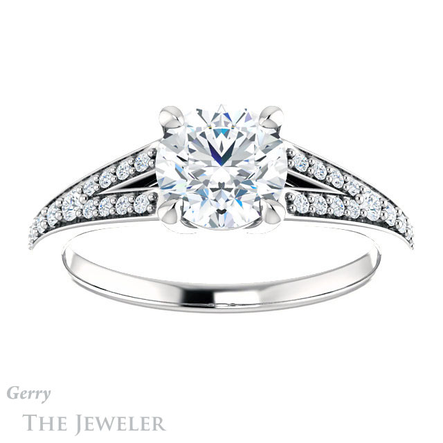 Round Cut Forever One Moissanite Engagement Ring #GTJ1262-round-fo-w