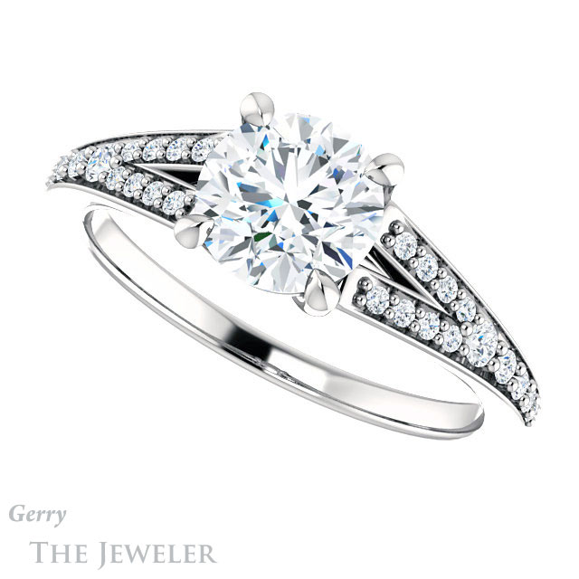 Round Cut Forever One Moissanite Engagement Ring #GTJ1262-round-fo-w