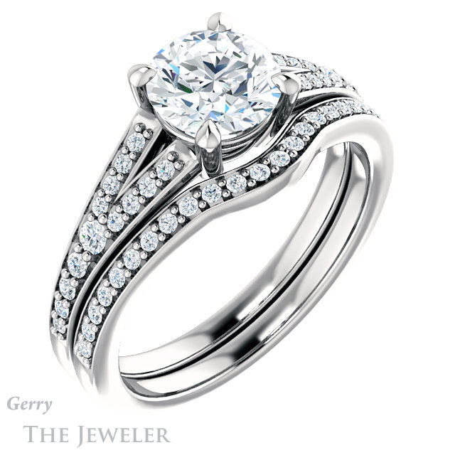 Round Cut Forever One Moissanite Engagement Ring #GTJ1262-round-fo-w