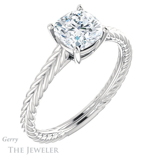 Cushion Cut Forever One Moissanite Engagement Ring #GTJ1263-cushion-fo-w 4 Cushion Cut Forever One Moissanite Engagement Ring #GTJ1263-cushion-fo-w