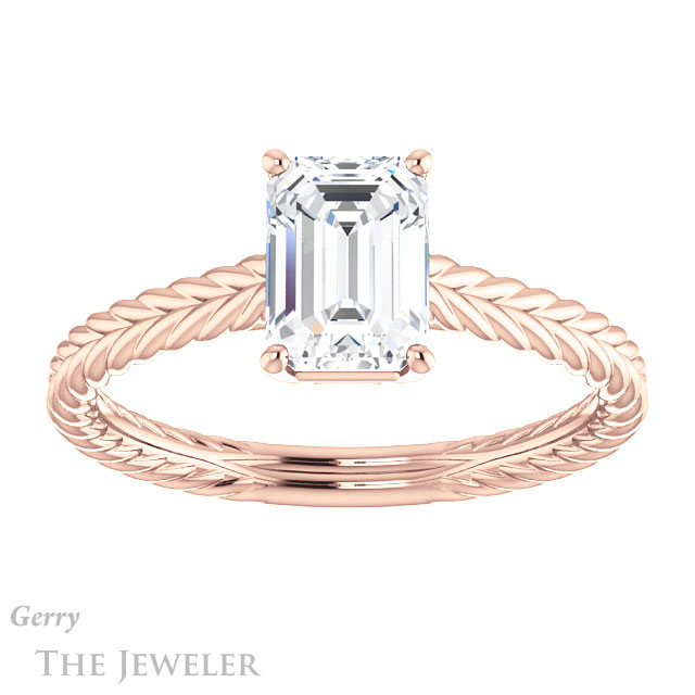 Emerald Cut Forever One Moissanite Engagement Ring #GTJ1263-emerald-fb-r 1 Emerald Cut Forever Brilliant Moissanite Engagement Ring #GTJ1263-emerald-fb-r