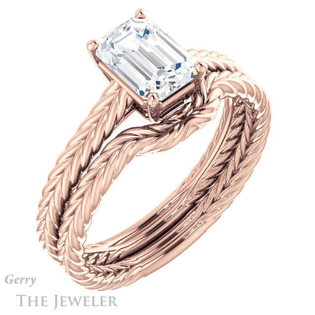Emerald Cut Forever One Moissanite Engagement Ring #GTJ1263-emerald-fb-r 6 Emerald Cut Forever Brilliant Moissanite Engagement Ring #GTJ1263-emerald-fb-r
