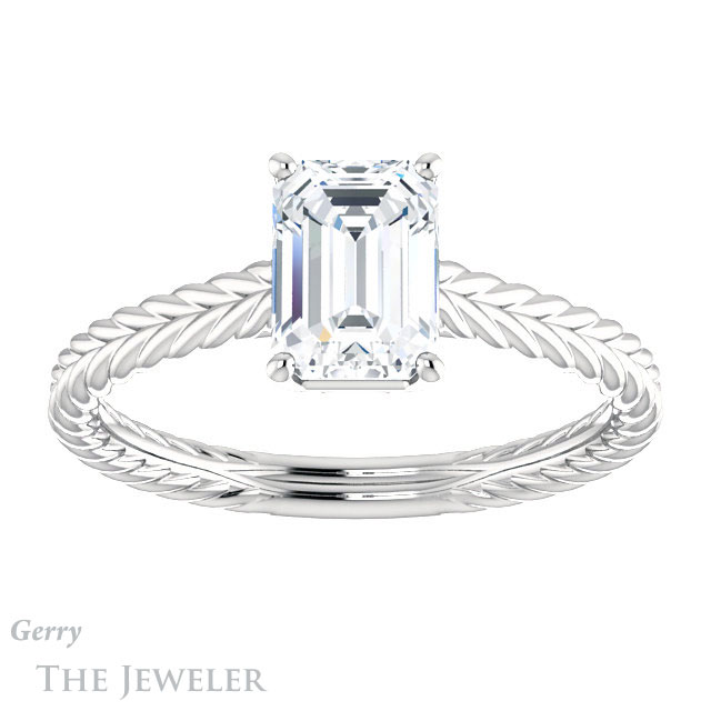 Emerald Cut Forever Brilliant Moissanite Engagement Ring #GTJ1263-emerald-fb-w