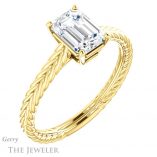 Emerald Cut Forever One Moissanite Engagement Ring #GTJ1263-emerald-fb-y 4 Emerald Cut Forever Brilliant Moissanite Engagement Ring #GTJ1263-emerald-fb-y