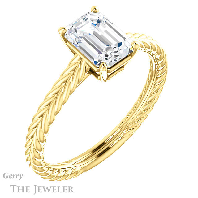 Emerald Cut Forever One Moissanite Engagement Ring #GTJ1263-emerald-fb-y 4 Emerald Cut Forever Brilliant Moissanite Engagement Ring #GTJ1263-emerald-fb-y