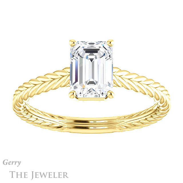 Emerald Cut Forever One Moissanite Engagement Ring #GTJ1263-emerald-fb-y 1 Emerald Cut Forever Brilliant Moissanite Engagement Ring #GTJ1263-emerald-fb-y