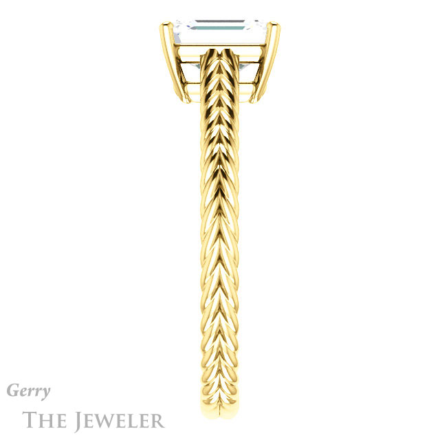 Emerald Cut Forever One Moissanite Engagement Ring #GTJ1263-emerald-fb-y 3 Emerald Cut Forever Brilliant Moissanite Engagement Ring #GTJ1263-emerald-fb-y