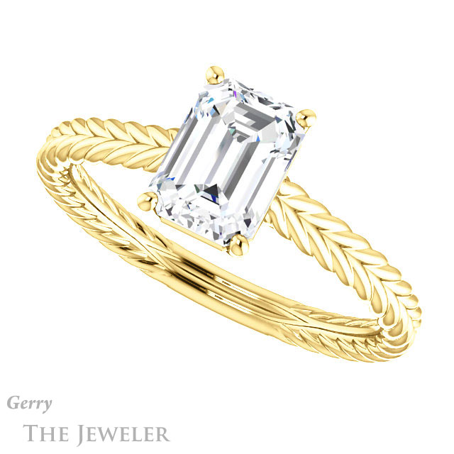 Emerald Cut Forever One Moissanite Engagement Ring #GTJ1263-emerald-fb-y 5 Emerald Cut Forever Brilliant Moissanite Engagement Ring #GTJ1263-emerald-fb-y