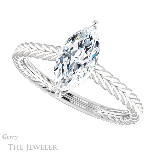 Marquise Cut Forever One Moissanite Engagement Ring #GTJ1263-marquise-fb-w 5 Marquise Cut Forever Brilliant Moissanite Engagement Ring #GTJ1263-marquise-fb-w