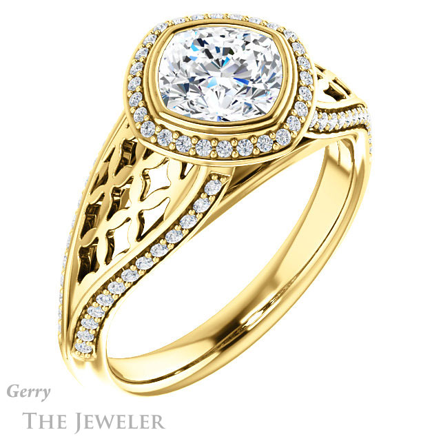 Cushion Cut Forever One Moissanite Engagement Ring #GTJ1264-cushion-fo-y | Gerry The Jeweler Cushion Cut Forever One Moissanite Engagement Ring #GTJ1264-cushion-fo-y