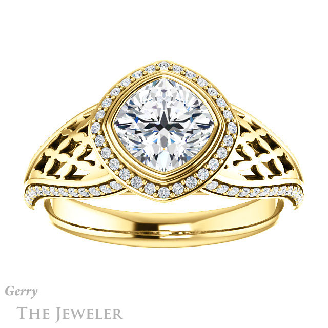 Cushion Cut Forever One Moissanite Engagement Ring #GTJ1264-cushion-fo-y | Gerry The Jeweler Cushion Cut Forever One Moissanite Engagement Ring #GTJ1264-cushion-fo-y