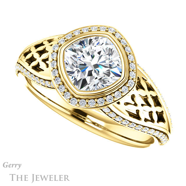 Cushion Cut Forever One Moissanite Engagement Ring #GTJ1264-cushion-fo-y | Gerry The Jeweler Cushion Cut Forever One Moissanite Engagement Ring #GTJ1264-cushion-fo-y